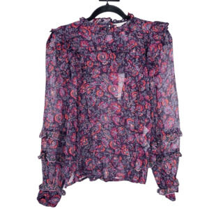Cleobella Fiorella Blouse Womens XSFloral Wine Red Purple Long Sleeve Coquette